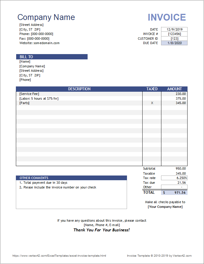 Commercial Invoice Excel Template