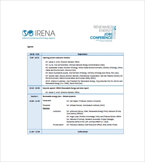 Conference Agenda Template 8 Free Word Excel PDF Format Download