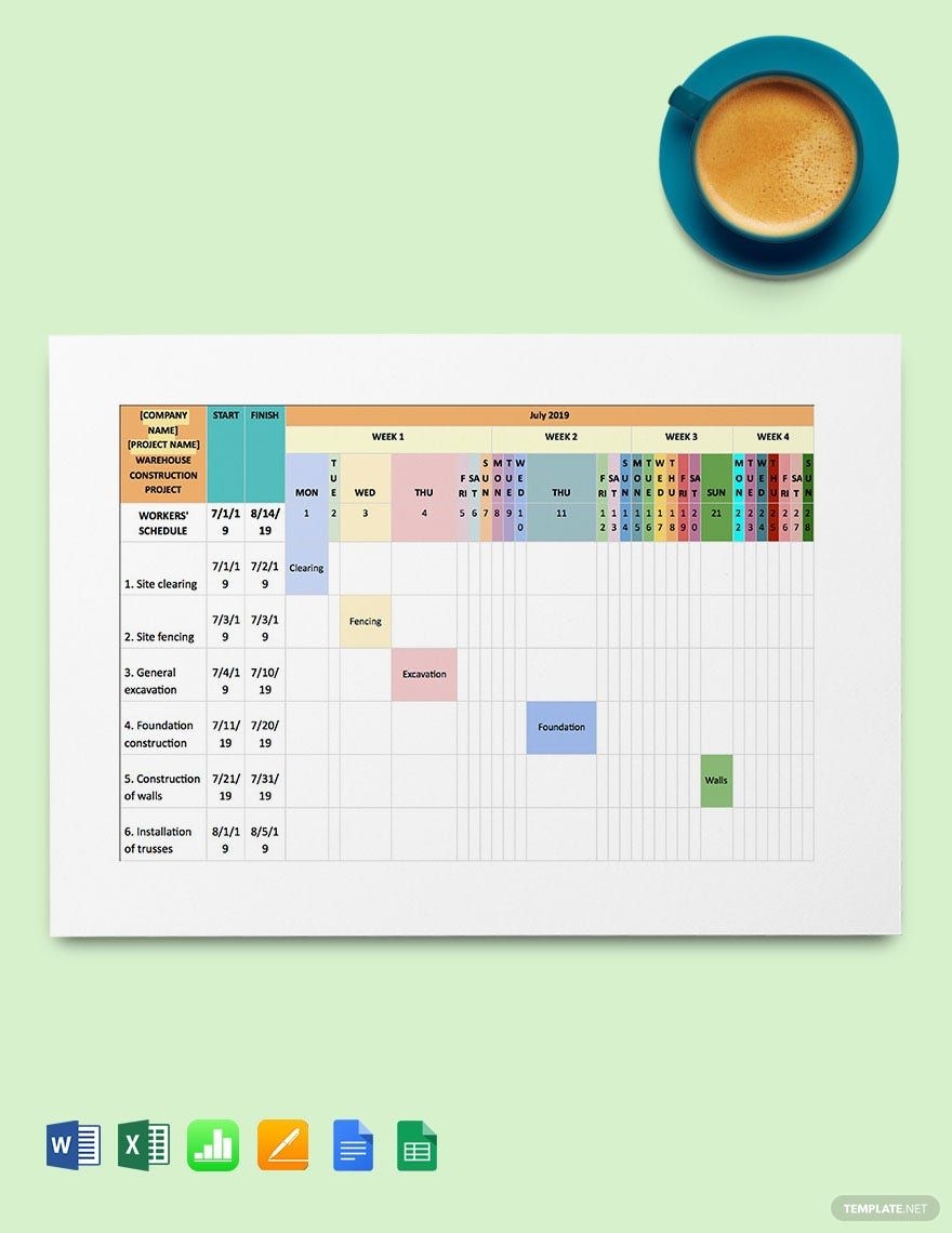 Construction Labor Schedule Template In Google Docs Google Sheets 