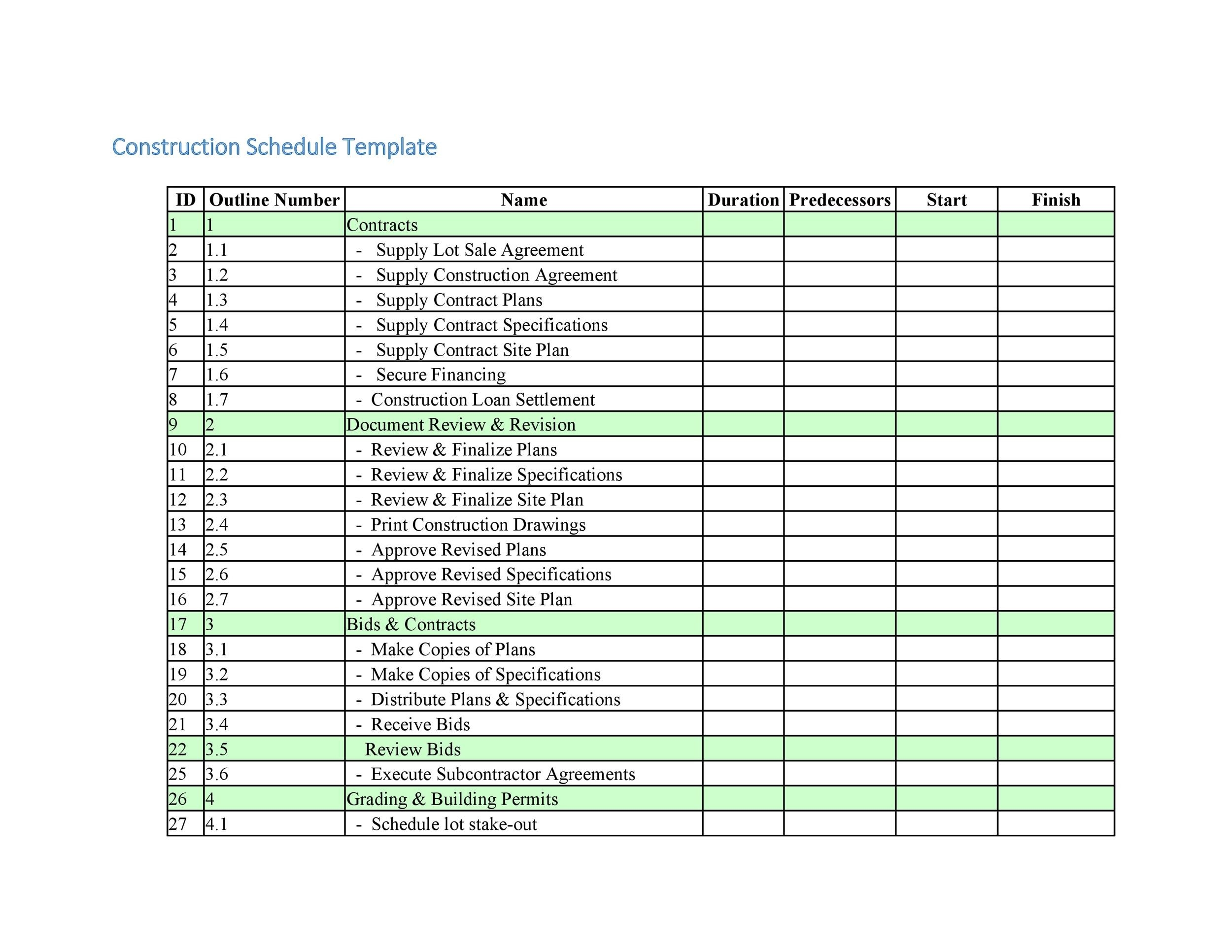 Construction Schedule Excel Template Riset