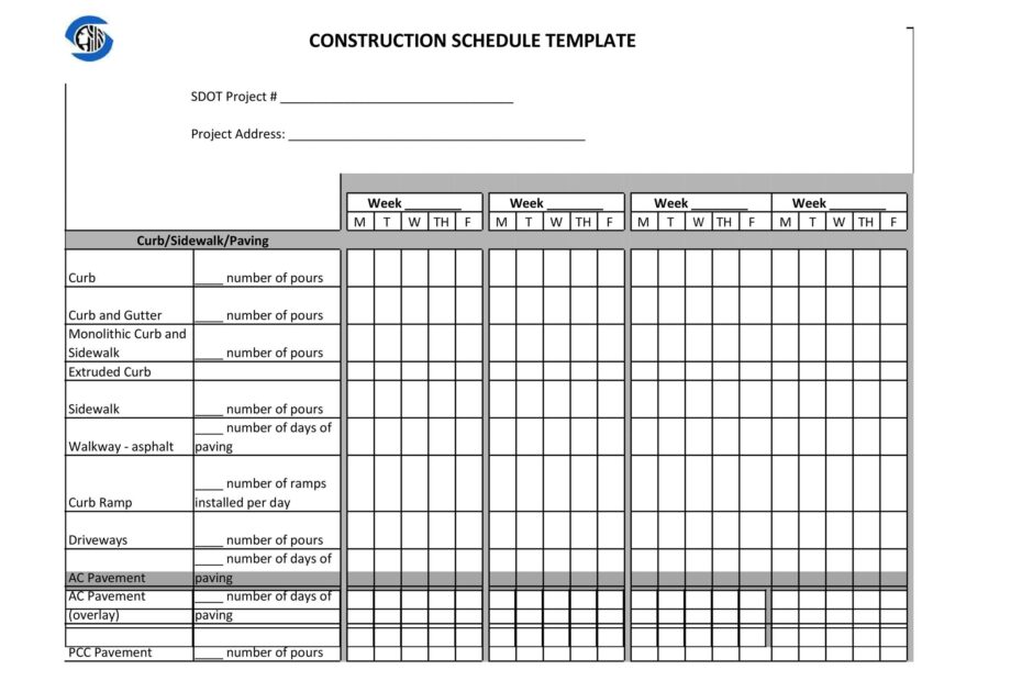 Construction Schedule Excel Template Vcinstalzone