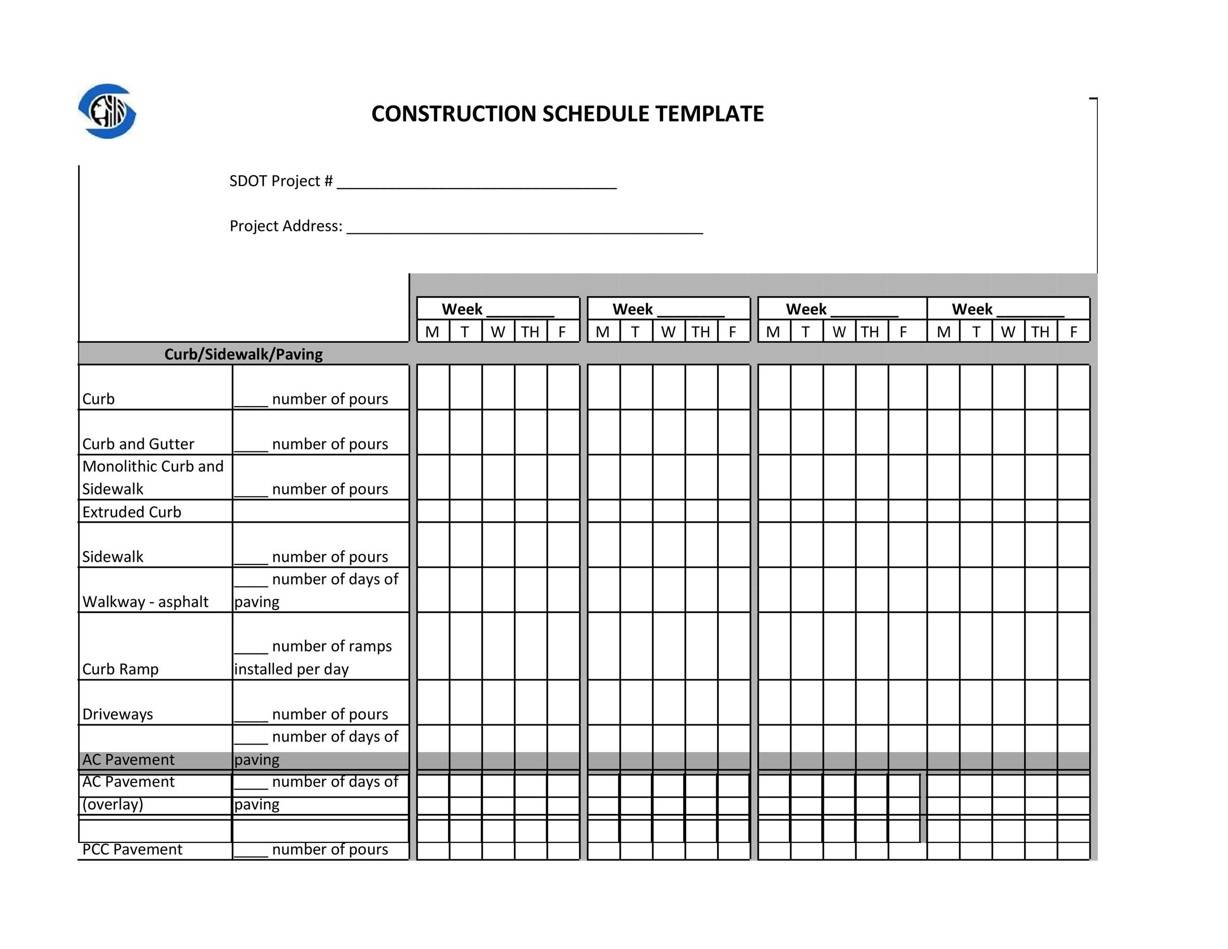 Construction Schedule Excel Template Vcinstalzone