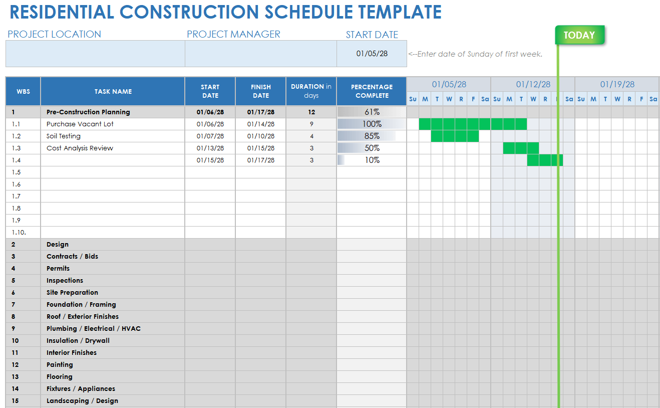 Construction Schedule Template Free Download Excel CSV 42 OFF