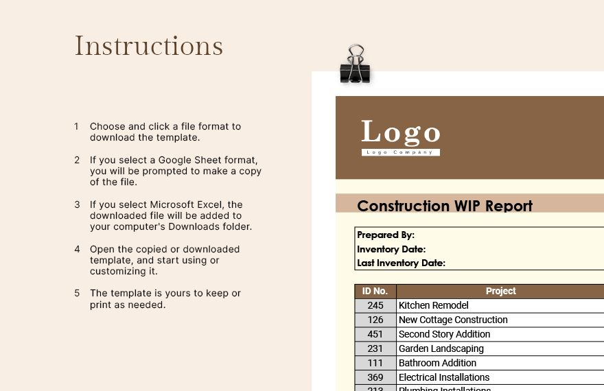 Construction WIP Report Template Download In Excel Google Sheets 