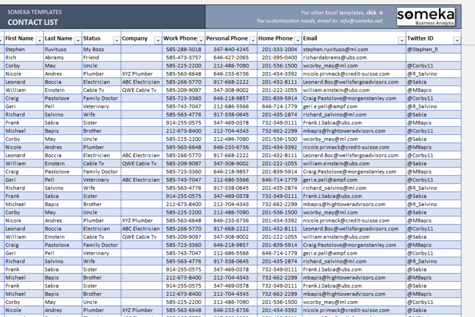 Contact List Template In Excel FREE To Download Easy To Print