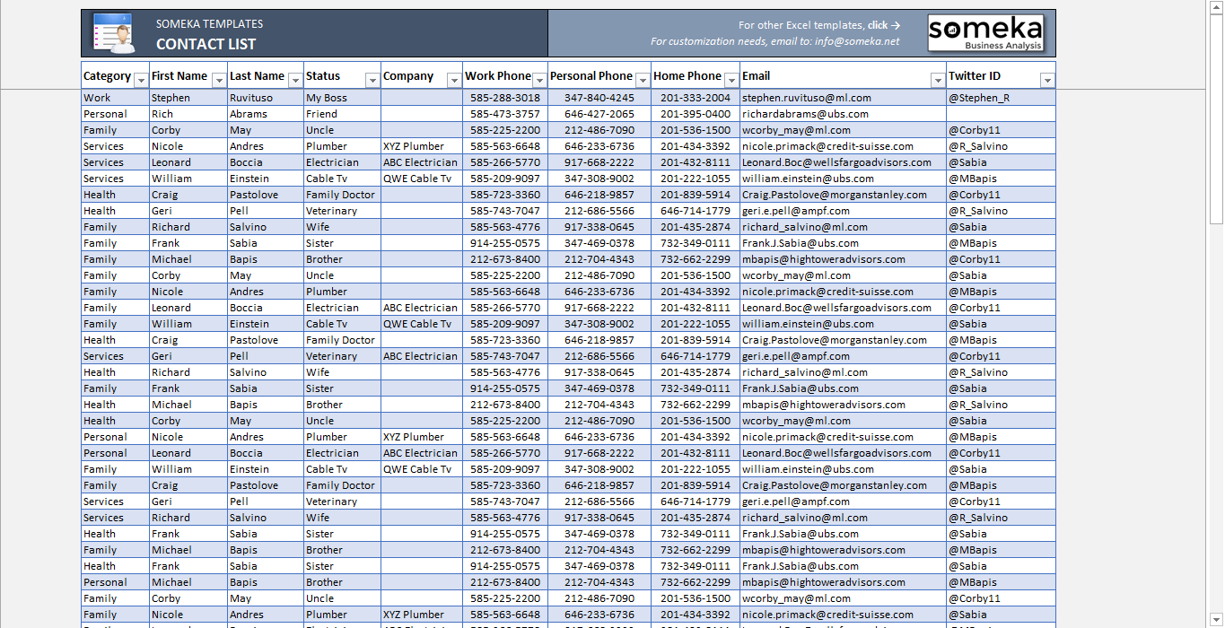 Contact List Template In Excel FREE To Download Easy To Print