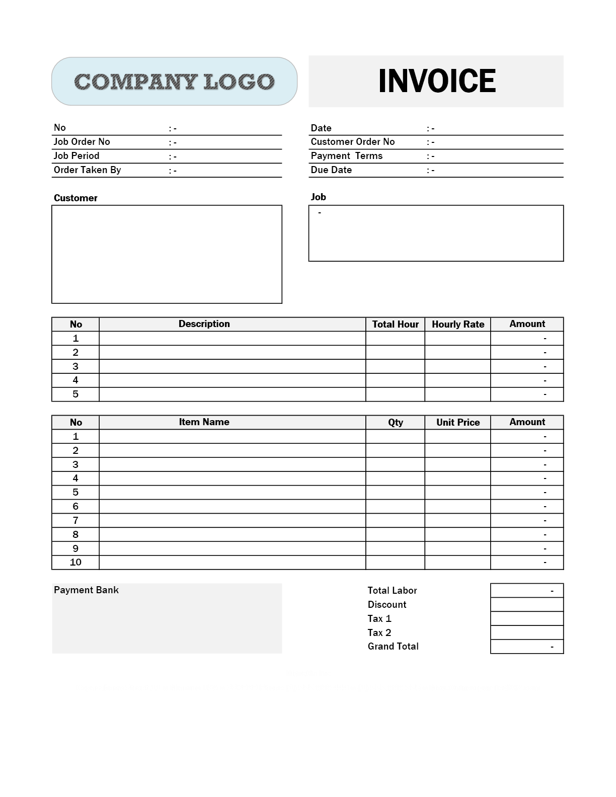 Contractor Invoice Template EXCELTEMPLATES