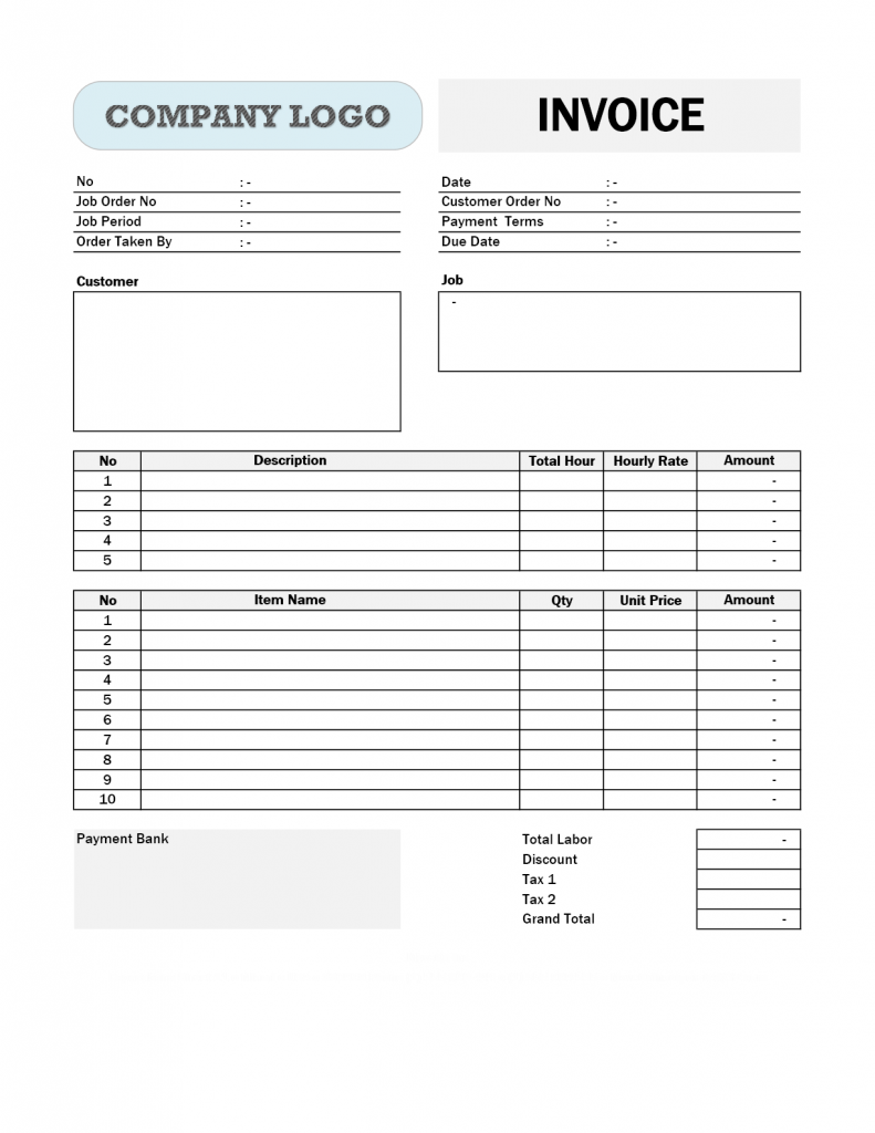 Contractor Invoice Template EXCELTEMPLATES