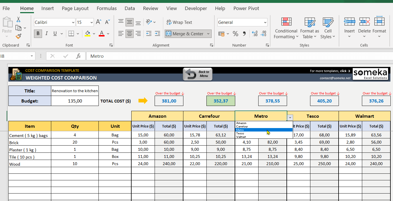 Cost Comparison Excel Template Vendor Price Comparison Tool