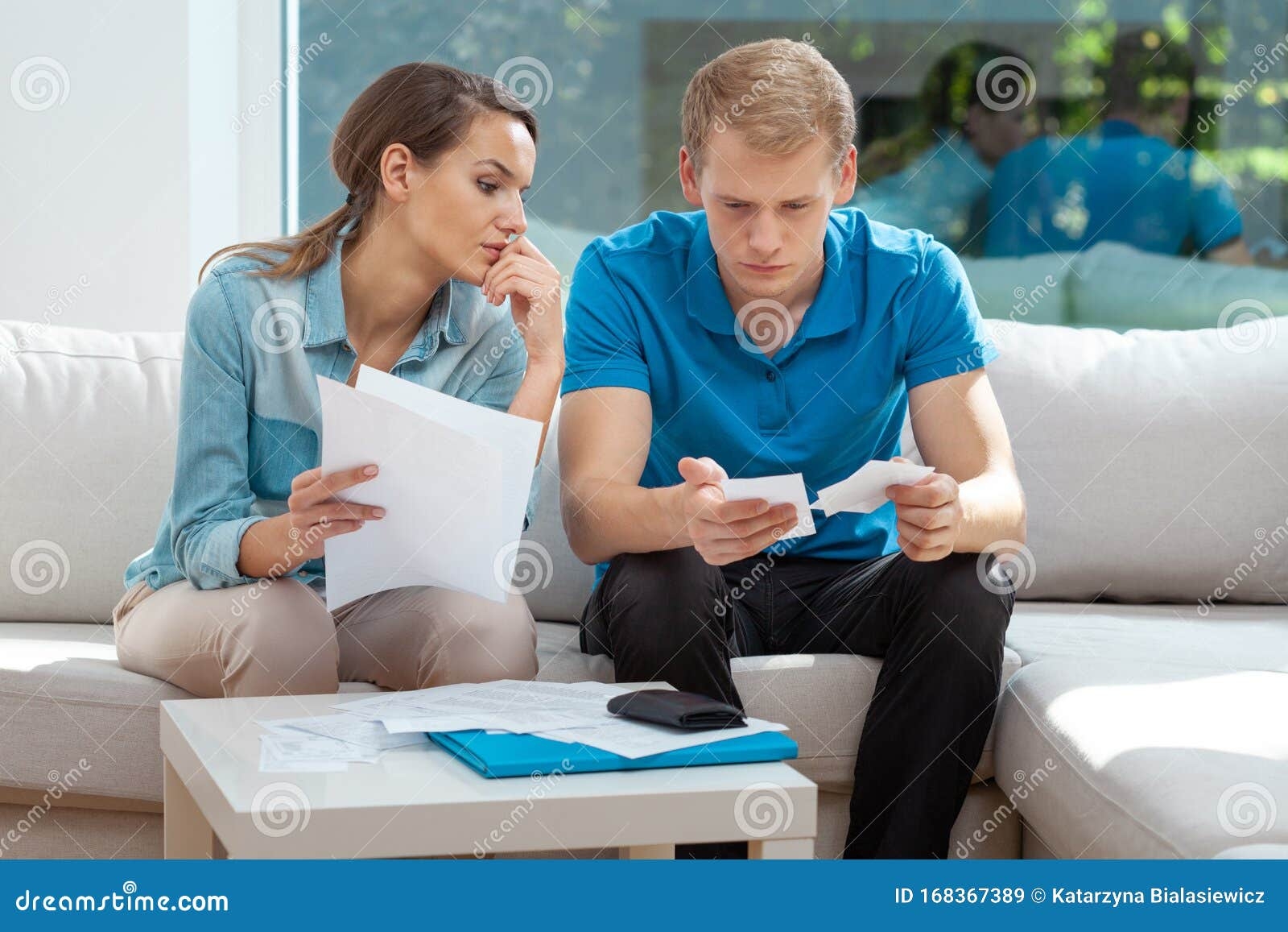 Couple Doing Paperwork Together Planning Family Budget Calculating 