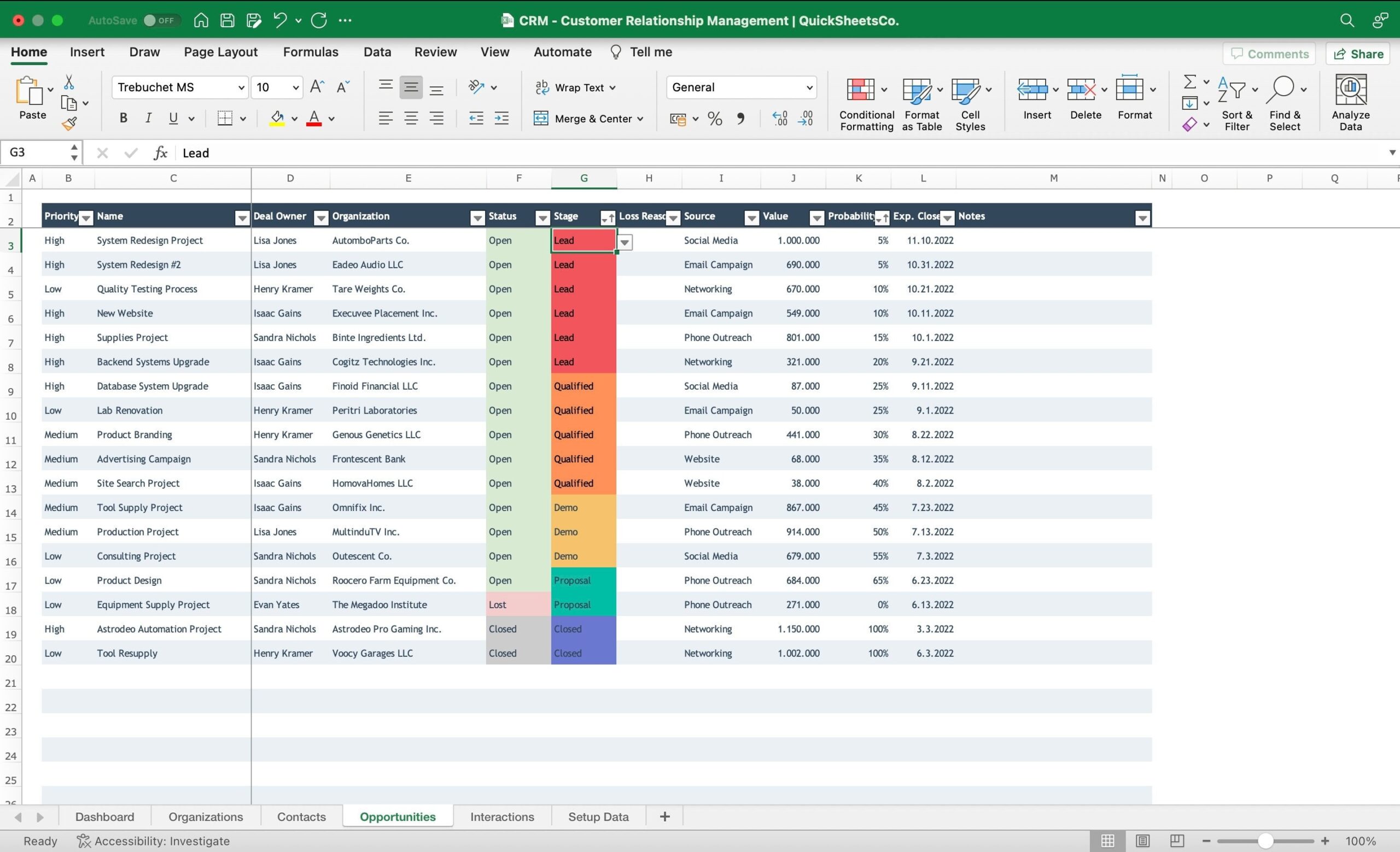CRM Excel Template Client Tracker Spreadsheet Customer Relationship 
