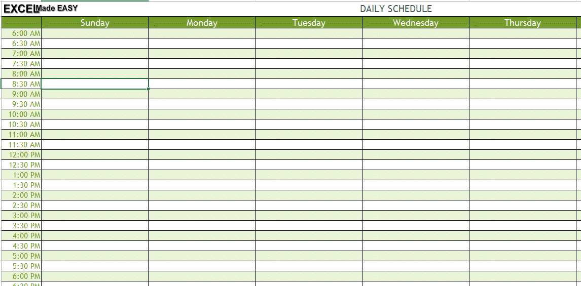 Daily Excel Schedule Template