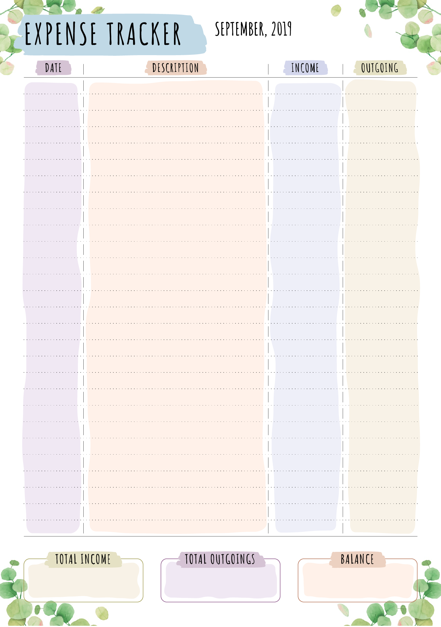 Daily Expense Tracker Printable Floral Holfline