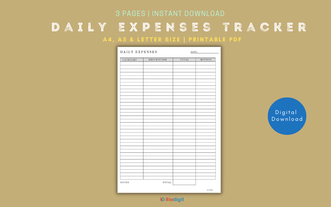 Daily Expenses Tracker Printable FREE Riodigit