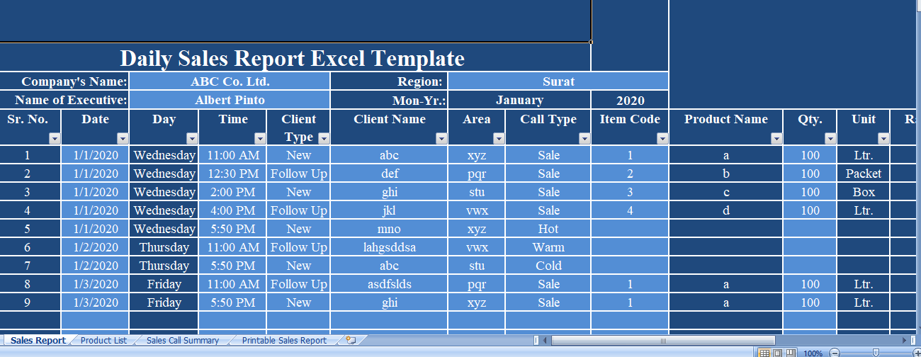 Daily Sales Report Excel Template Daily Sales Report Format In Excel 