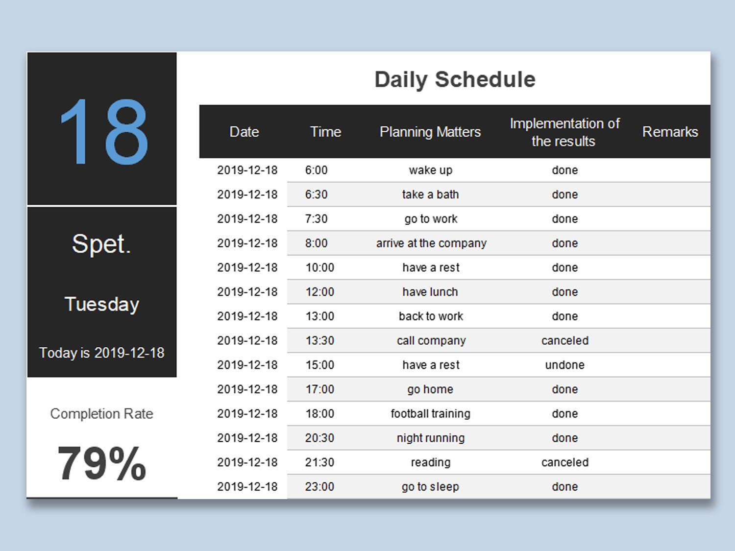 Daily Schedule Excel Template