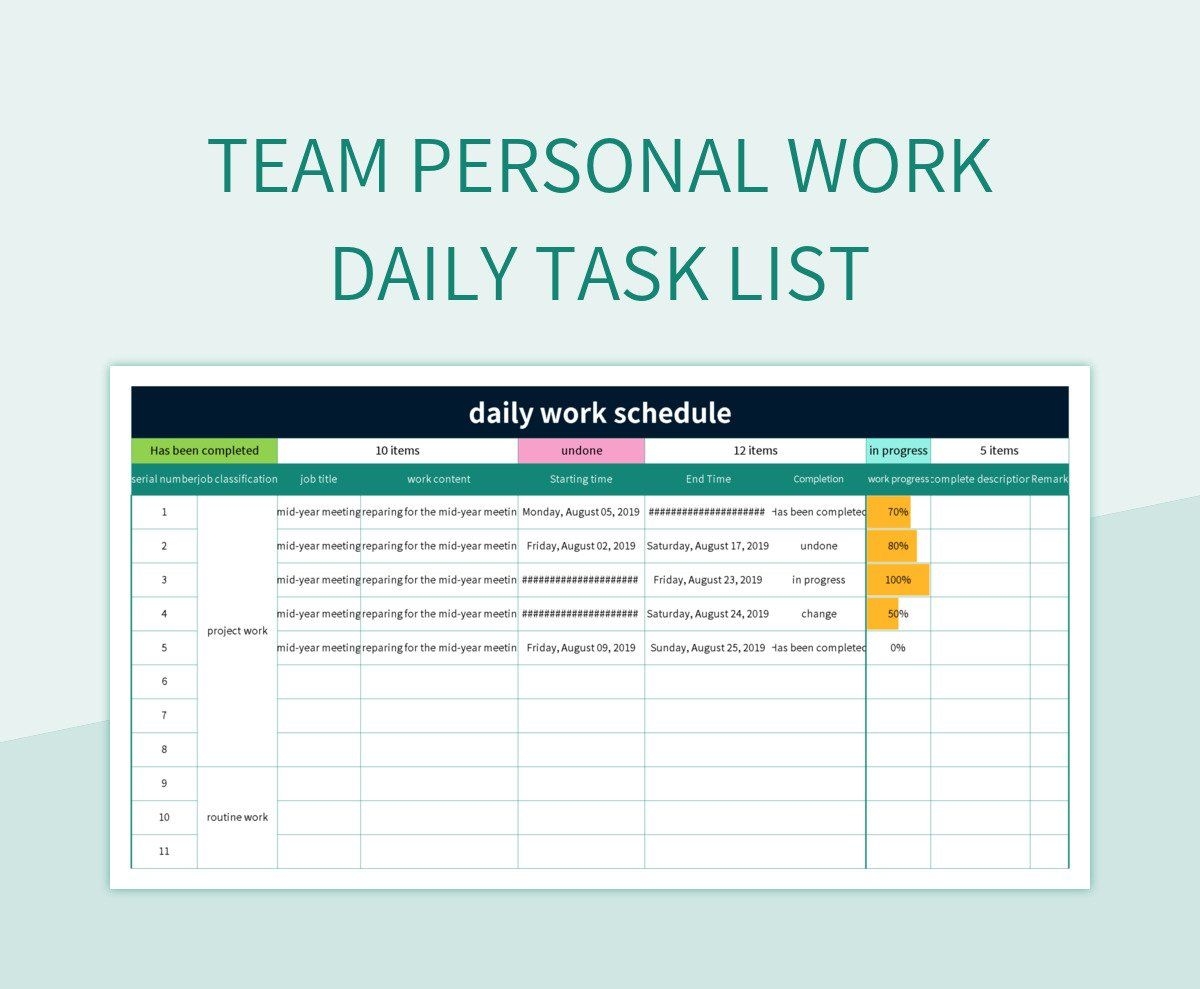 Daily Task List Template Excel