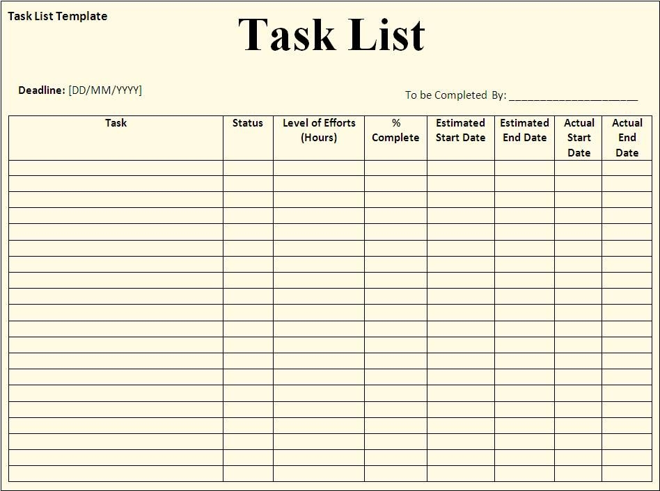 Daily Weekly Monthly Task List Template Excel Free Download