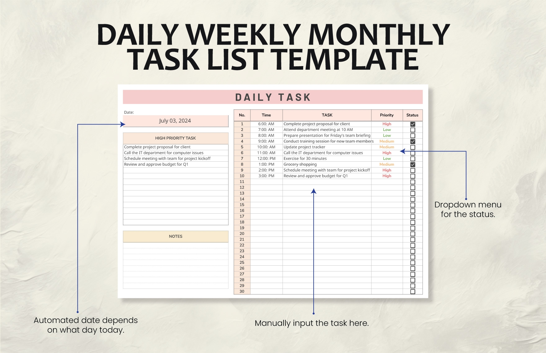 Daily Weekly Monthly Task List Template In Excel Google Sheets 