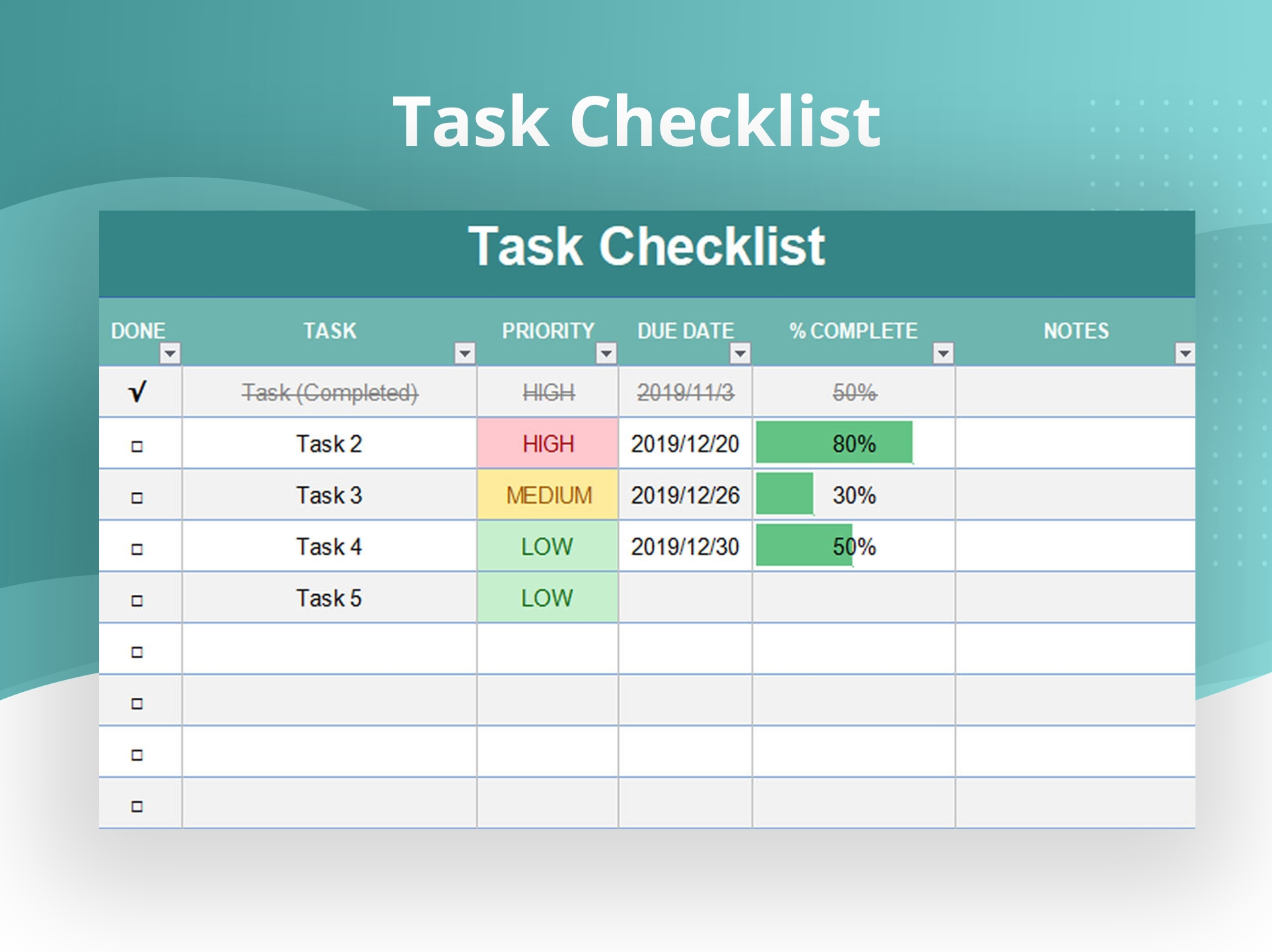 Daily Weekly Project Task List Template Excel