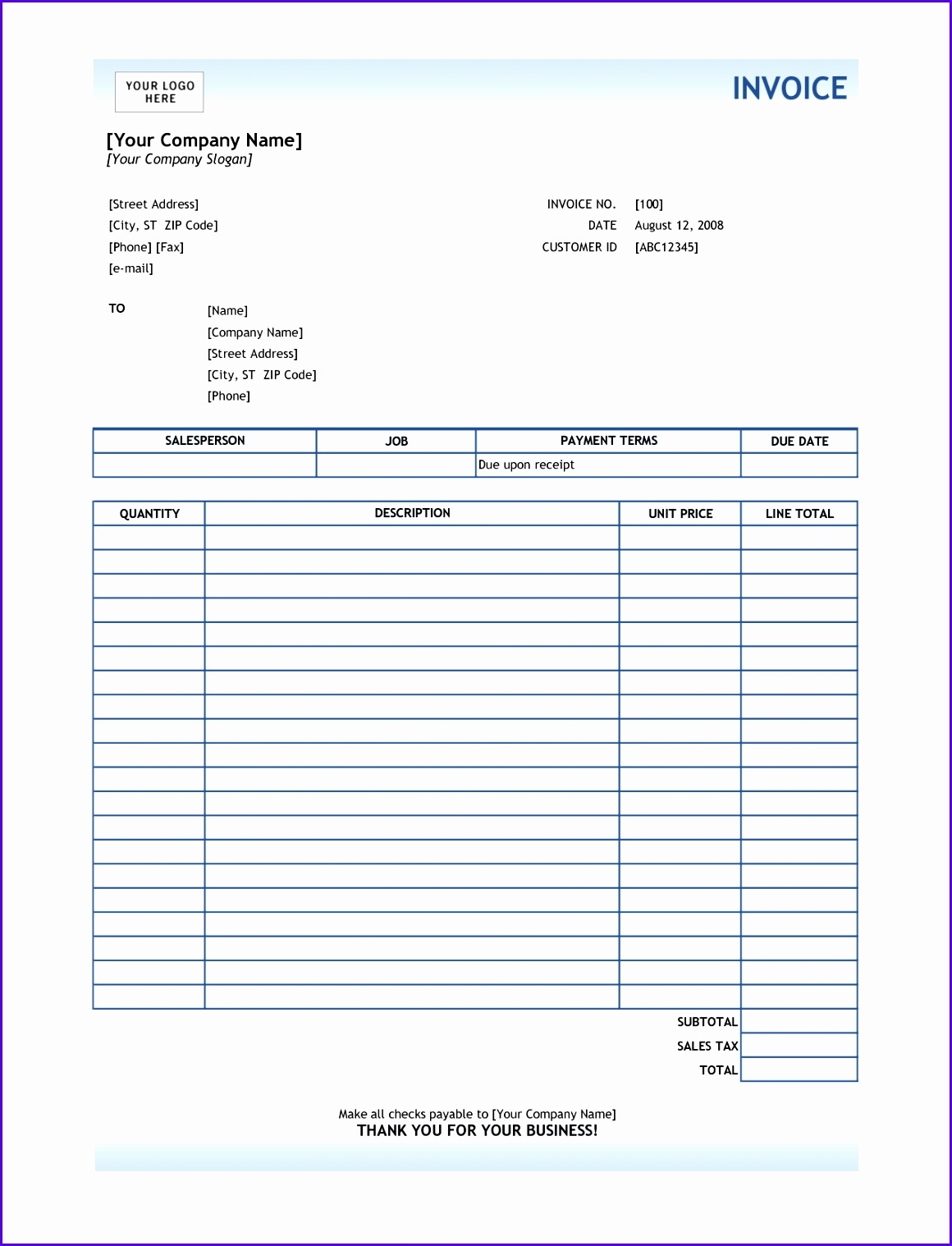 Download Free Excel Invoice Template Polestrong