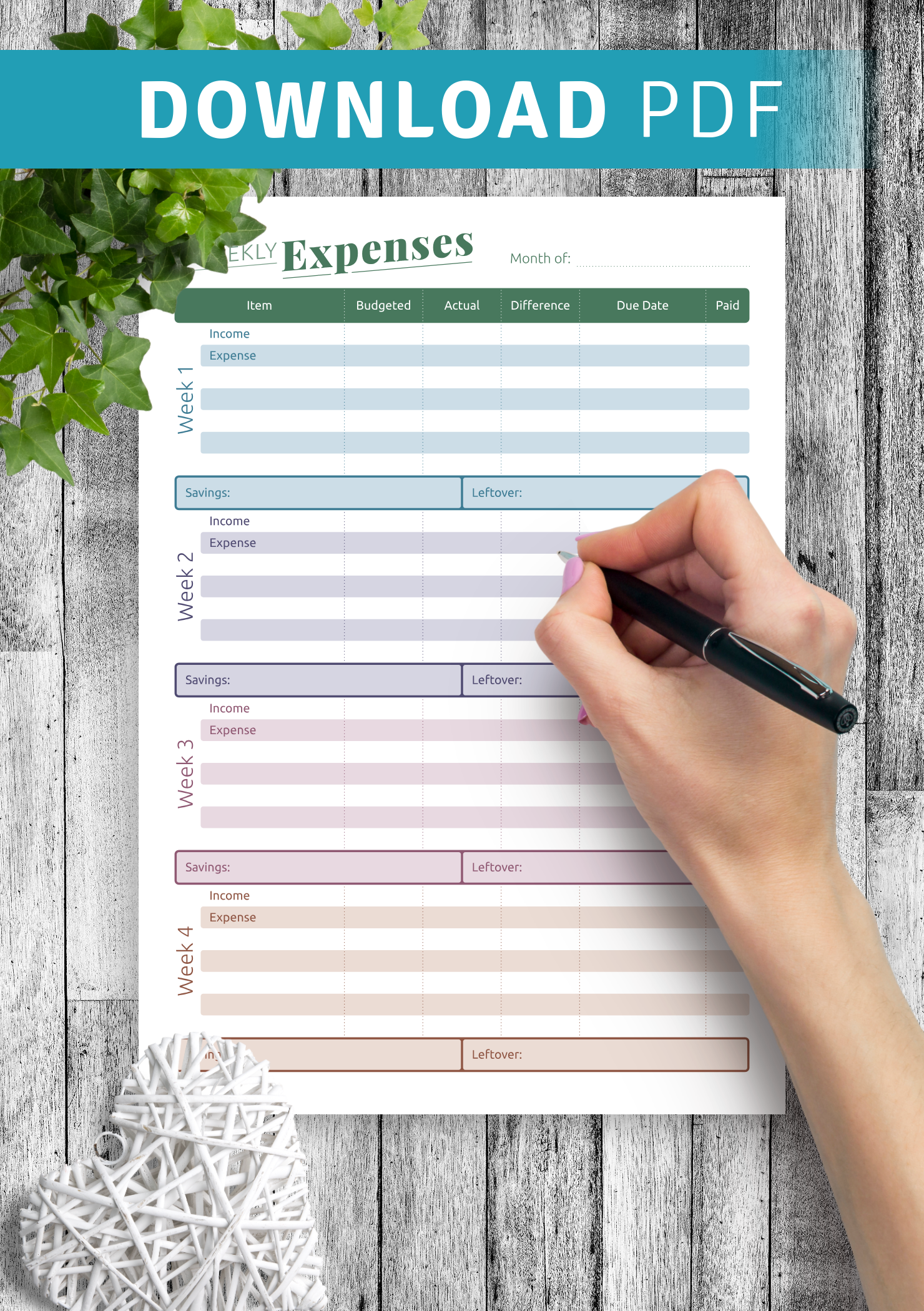 Download Printable Weekly Expenses PDF