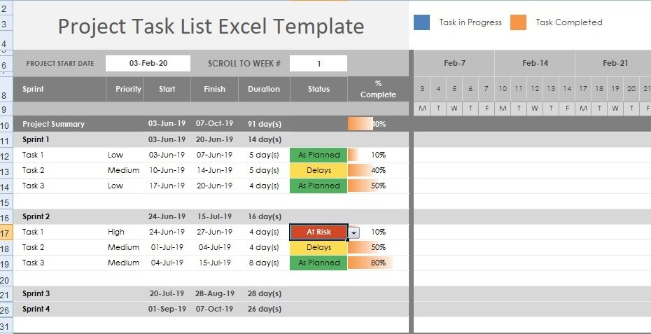 Download Project Task List Template Excel Excelonist
