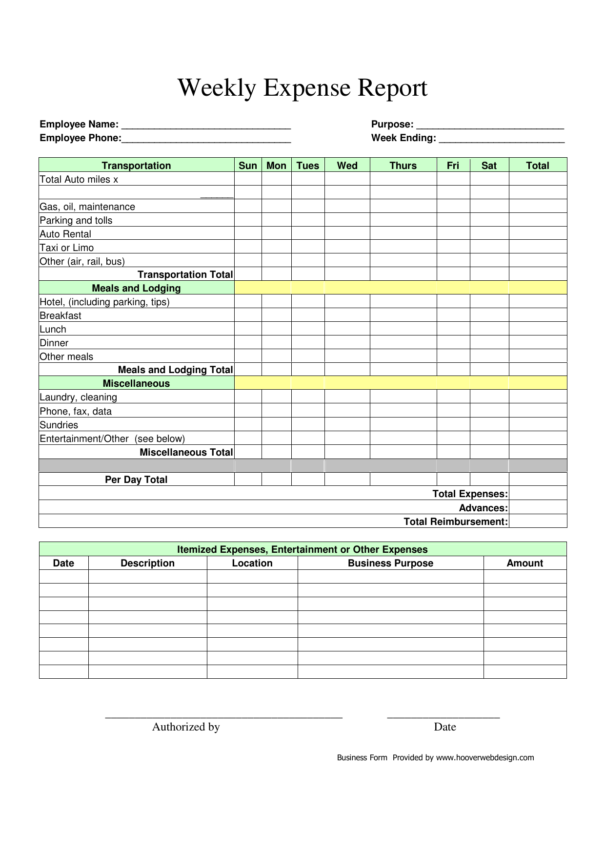 Download Weekly Expense Report Form PDF FreeDownloads