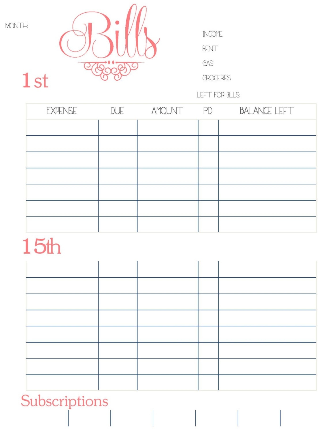 Easy To Use Personal Monthly Bill Organizer Excel Template Example 