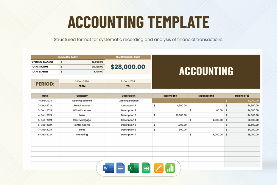 Editable Accounting Templates In Excel To Download
