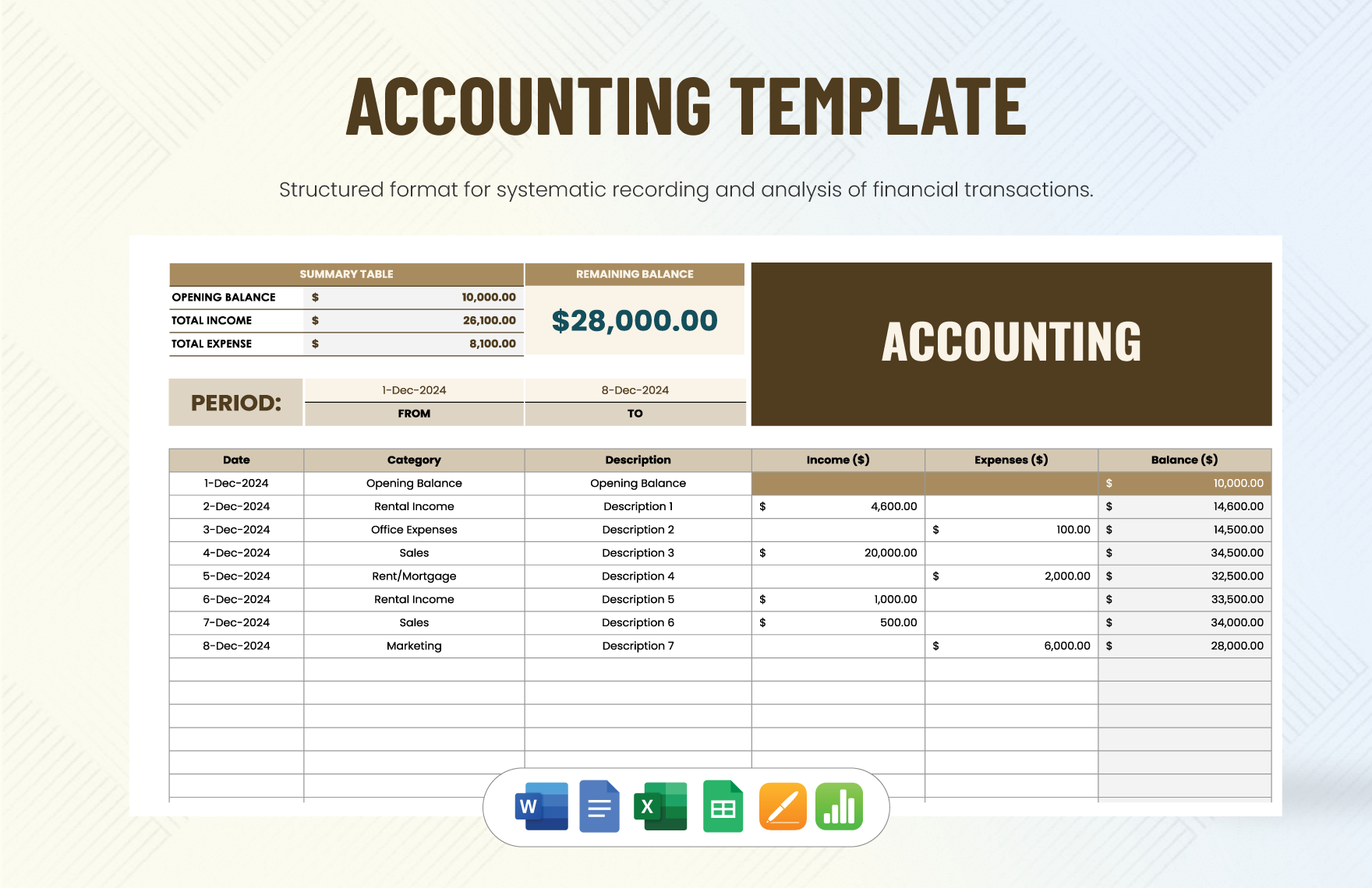 Editable Accounting Templates In Excel To Download
