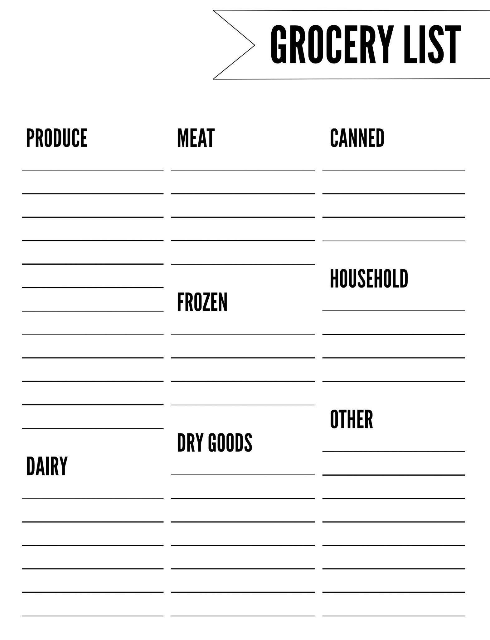 Editable Grocery List Template Excel
