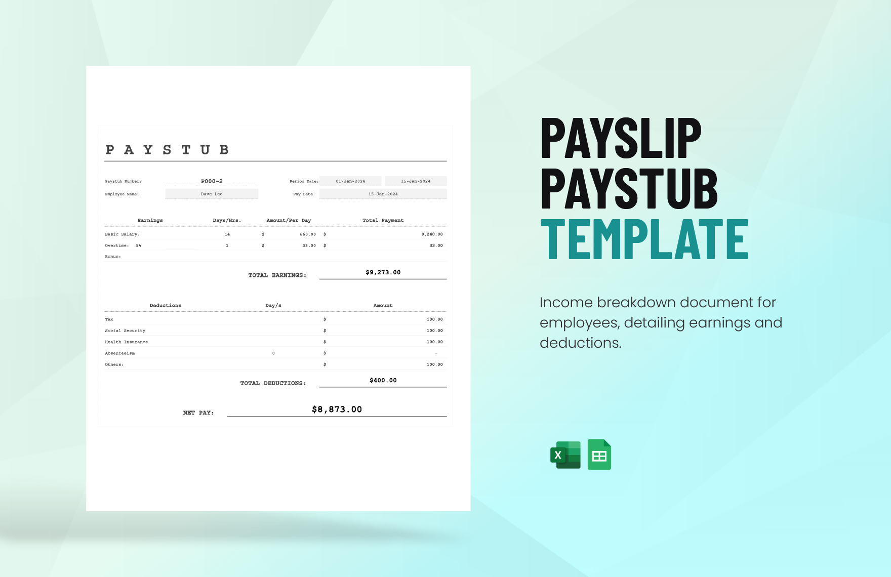 Editable Paystub Templates In Excel To Download