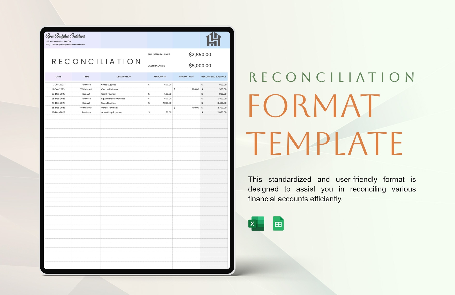 Editable Reconciliation Templates In Excel To Download