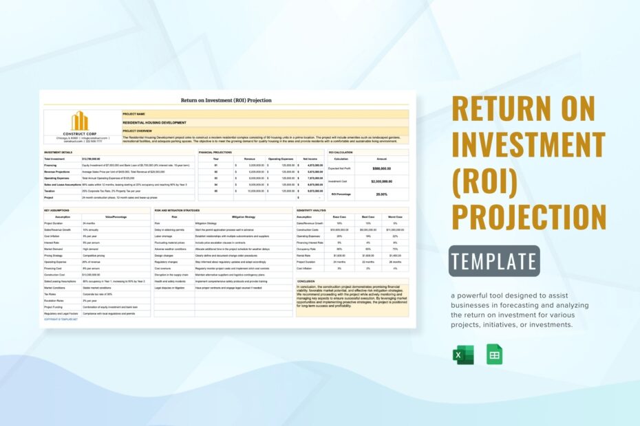 Editable ROI Return Of Investment Templates In Excel To Download