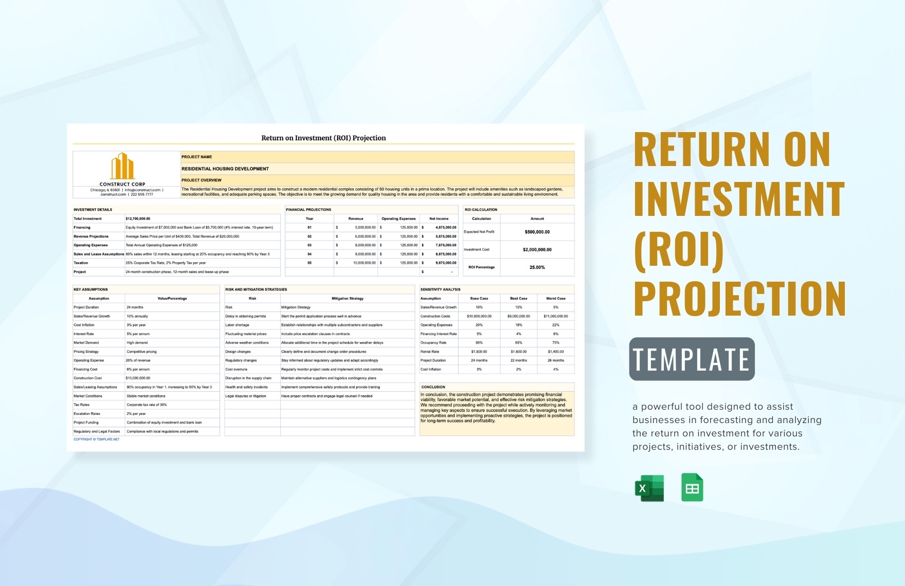 Editable ROI Return Of Investment Templates In Excel To Download