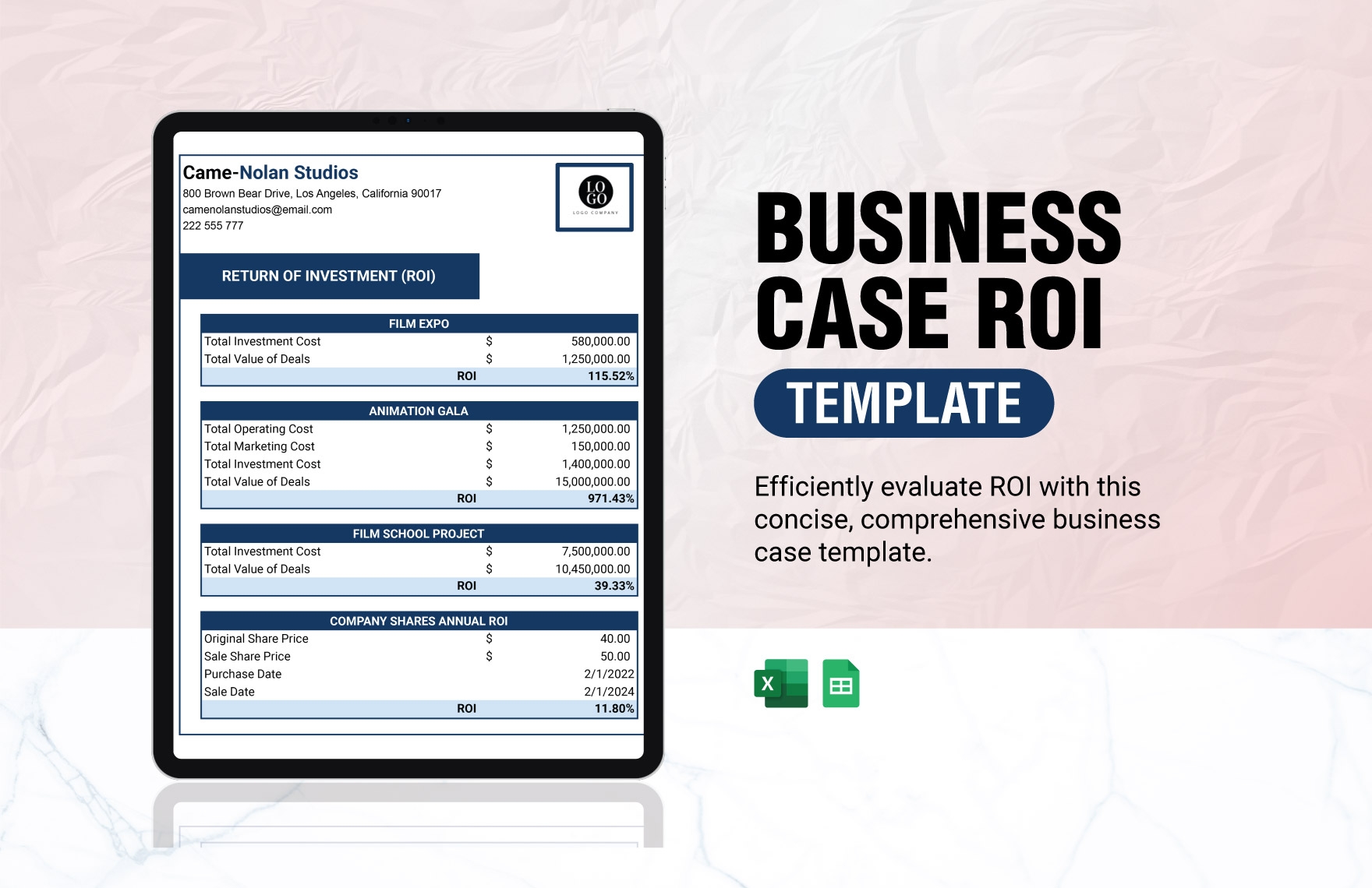 Editable ROI Return Of Investment Templates In Excel To Download
