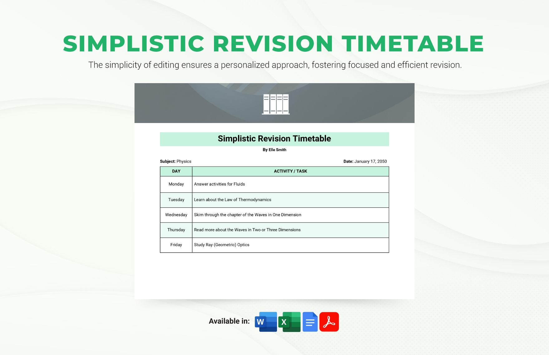 Editable Timetable Templates In PDF To Download