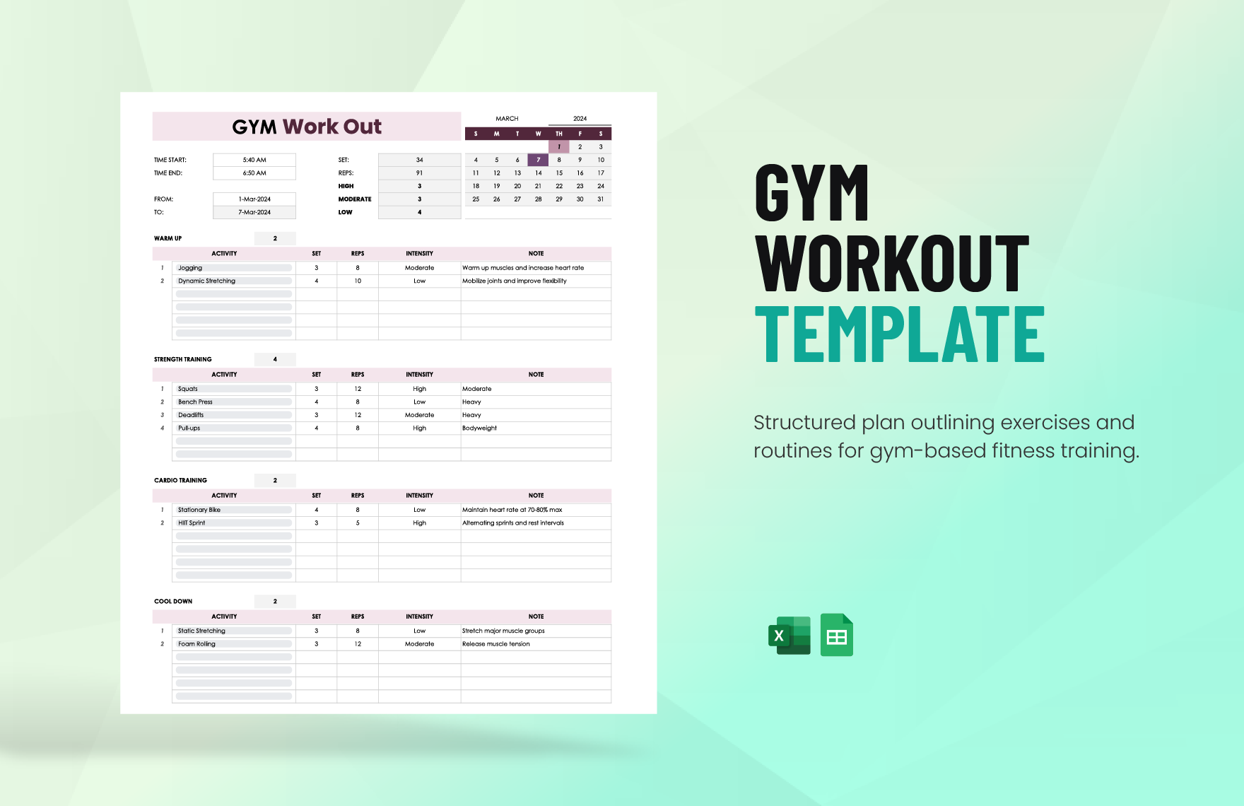 Editable Workout Templates In Excel To Download