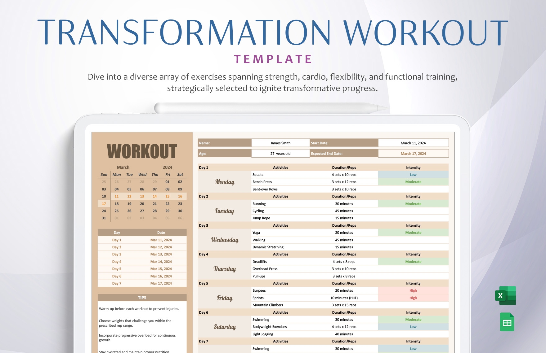 Editable Workout Templates In Excel To Download