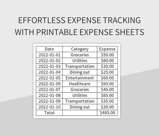 Effortless Expense Tracking With Printable Expense Sheets Excel 