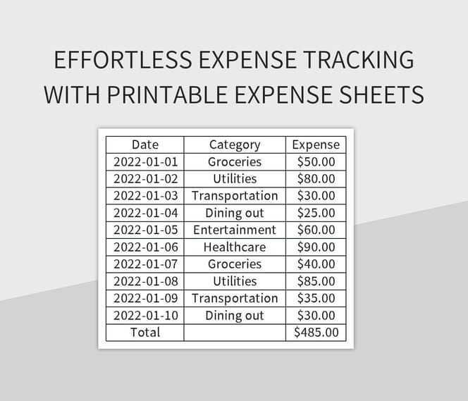 Effortless Expense Tracking With Printable Expense Sheets Excel 