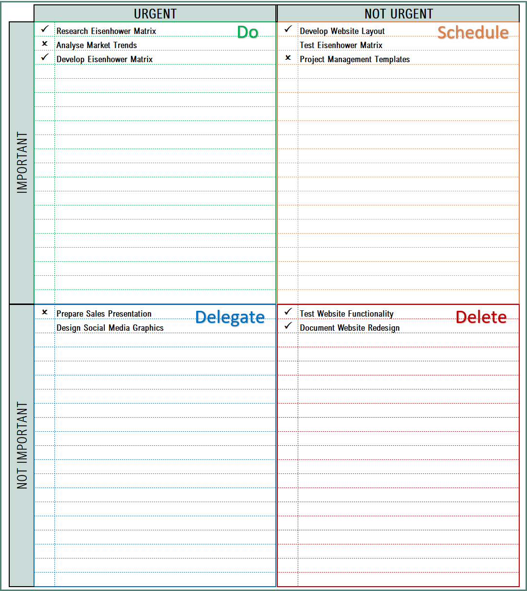 Eisenhower Matrix In Microsoft Excel