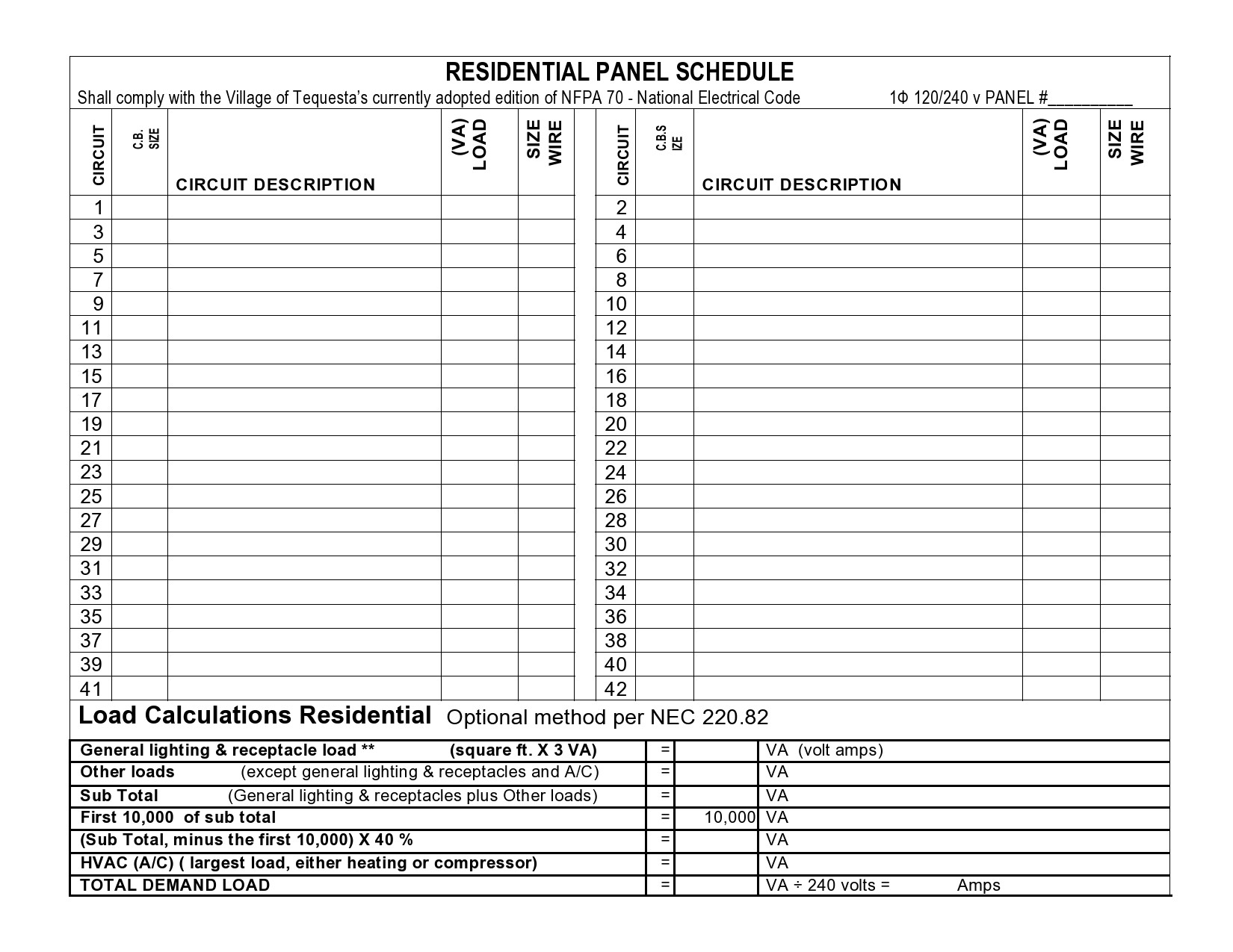 Electrical Panel Schedule Excel Template