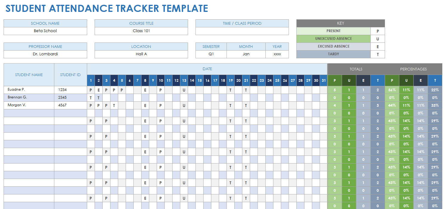 Employee Attendance Sheet Excel Template And Google Sheets File For 