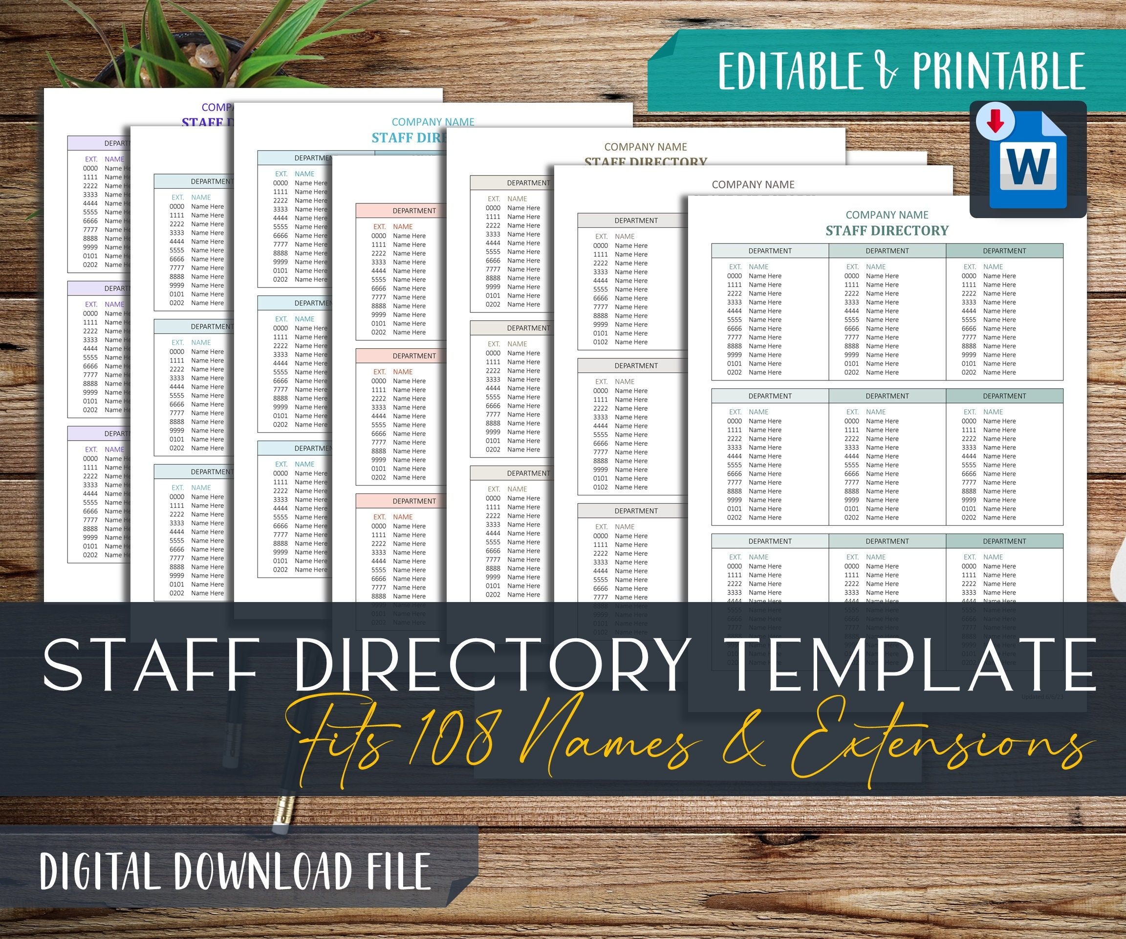 Employee Directory Office Template Staff Phone Extension List 