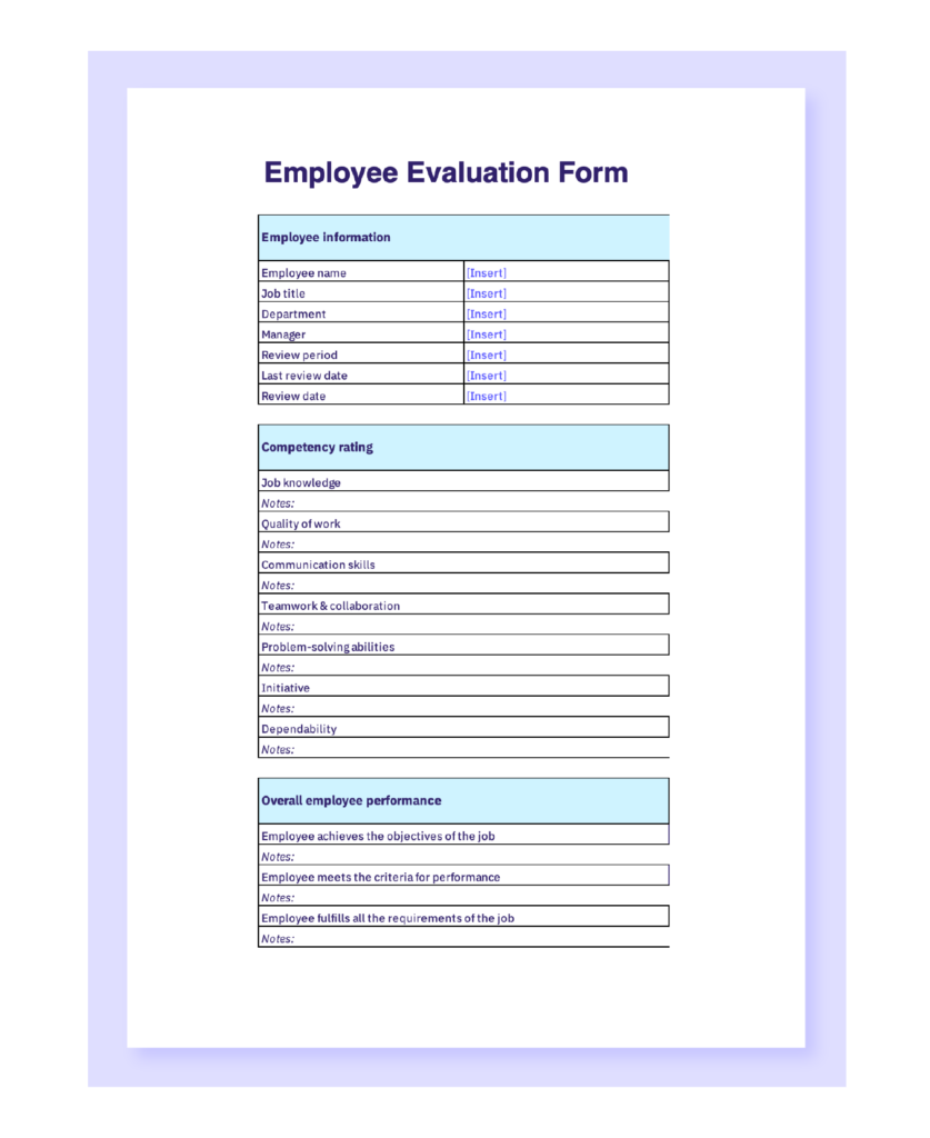 Employee Performance Review Template Excel
