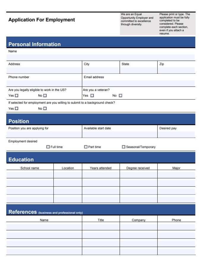 Employment Application Template Free Word Templates