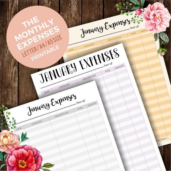 Erin Condren Monthly Expenses Planner Printable Ultimate Filofax 
