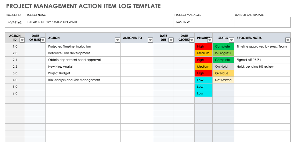 Excel Action Item Template
